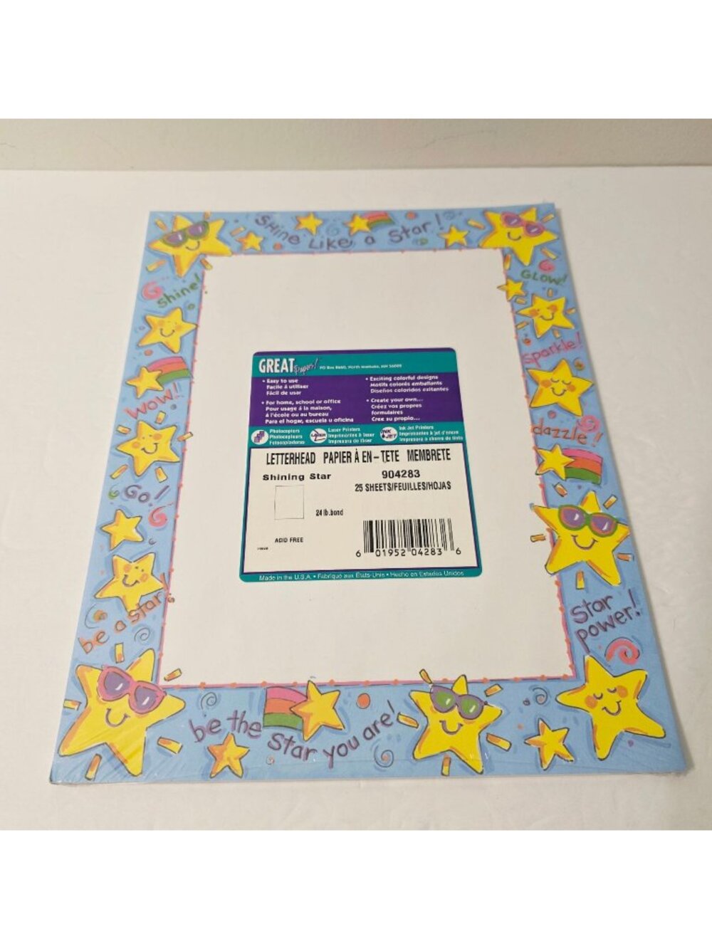 Vtg Sparkle Dazzle Stars Power Letterhead Paper Stationary Scrapbook DIY Art